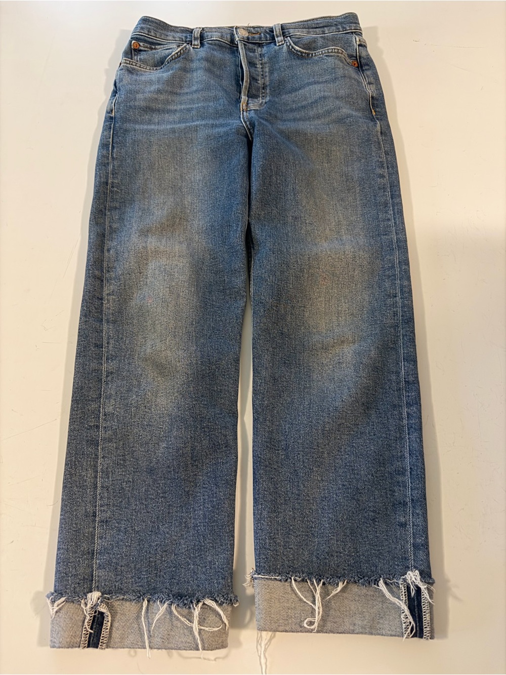 RE/DONE x Citizens of Humanity Size 26 Cropped Wide Leg Cuffed Jeans Light Wash